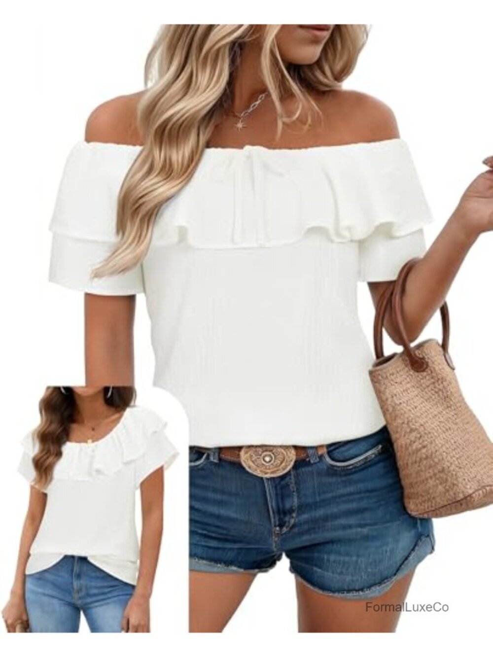 Off Shoulder Ruffle Blouse Women Chiffon Short Sleeve Convertible Top Summer